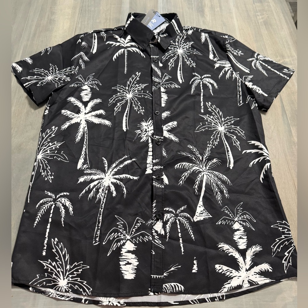 Black Palm Tree Print Men's Shirt